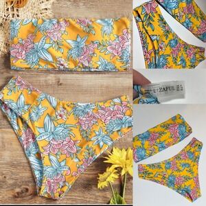 ZAFUL Large High Cut Waist Bandeau Floral Yellow Bikini Swimsuit